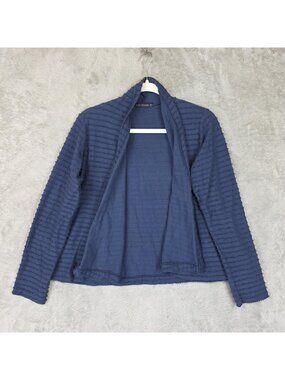 Cut Loose Cardigan Sweater Womens Medium Blue Cotton Textured Knit Open Front